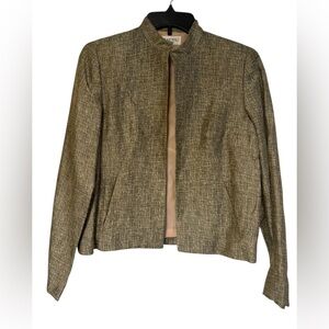 Tamotsu Linen Blend Open Front Ling Sleeve Olive/Tan Blazer sz4 Y2K Academia